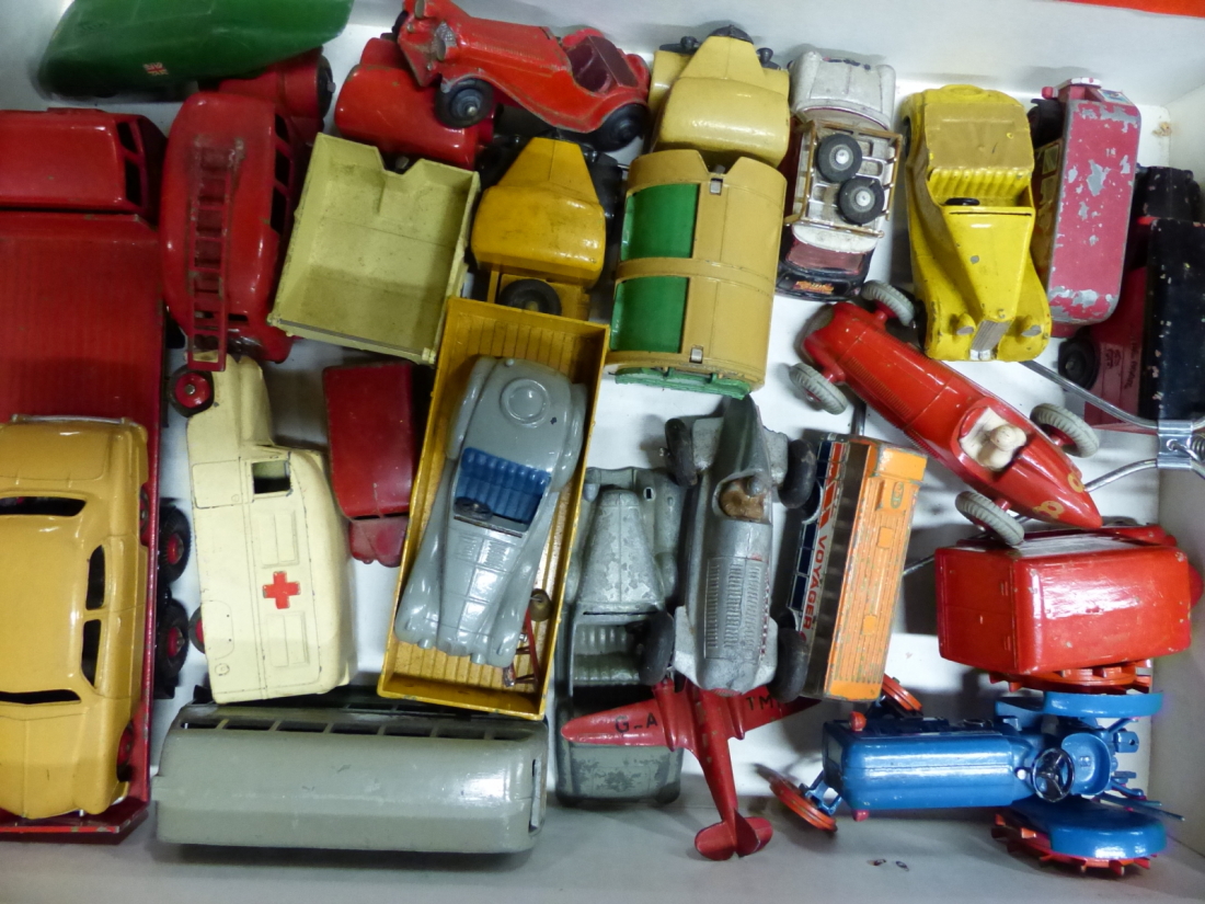 APPROXIMATELY FIFTY DINKY, MATCHBOX AND OTHER DIE CAST TOYS TO INCLUDE A FORDSON TRACTOR, FODEN FLAT