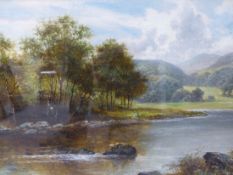 E.F.MULREADY. 19th/20th.C. RIVER LANDSCAPE, SIGNED OIL ON CANVAS. 51 x 76cms.