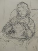 MARTIN YEOMAN. (1953-****) ARR. PORTRAIT OF A GIRL, SIGNED CHARCOAL DRAWING. 44 x 31.5cms.