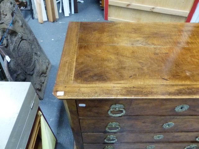 A 19th.C.FRENCH WALNUT CHEST OF FOUR LONG DRAWERS WITH GILT BRASS HANDLES, ON SHAPED PLINTH BASE. - Image 3 of 8