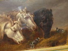 19th.C.ENGLISH SCHOOL. STABLE MATES, OIL ON BOARD. 26 x 36cms.
