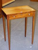 A REGENCY MAHOGANY RECTANGULAR WINE TABLE WITH SINGLE DRAWER AND ON TAPERING SQUARE LEGS.