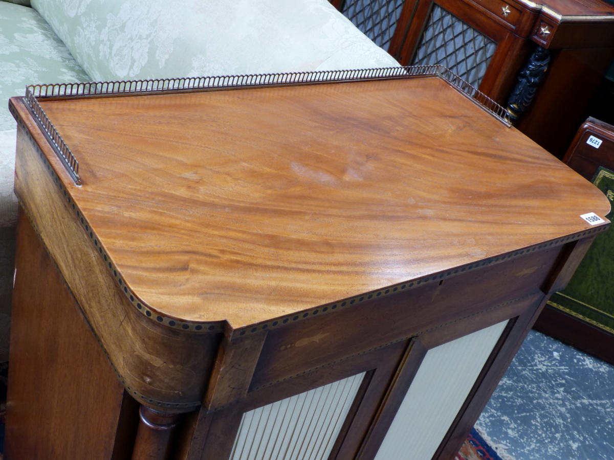 A PAIR OF 19th.C.AND LATER REGENCY STYLE MAHOGANY SIDE CABINETS WITH BRASS GALLERY TOP OVER FRIEZE - Image 11 of 16