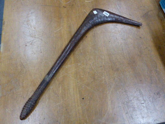 AN ABORIGINAL CLUB, THE LAPPET CARVED HANDLE WITH PINE CONE POMMEL, THE HEAD AT RIGHT ANGLES TO - Image 2 of 22