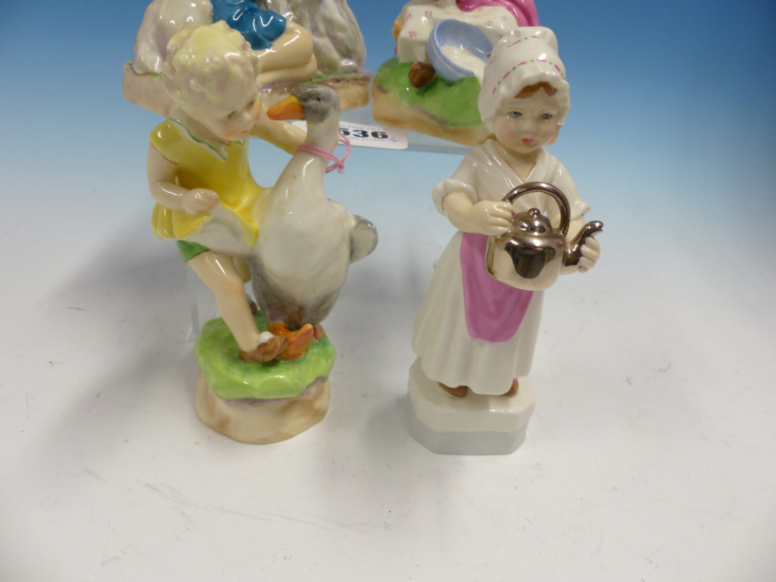 FOUR 1950'S ROYAL WORCESTER NURSERY RHYME FIGURES, THE TALLEST, POLLY PUT THE KETTLE ON. H 15.5cms. - Image 3 of 3