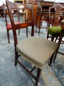 A PAIR OF GEO.IV.MAHOGANY SIDE CHAIRS WITH INLAID BAR BACKS TOGETHER WITH A SIMILAR PERIOD SHIELD