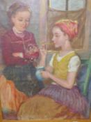 NVYDAI BRENNER. 1903-1944. BLOWING BUBBLES, SIGNED OIL ON CANVAS. 78 x 58cms.