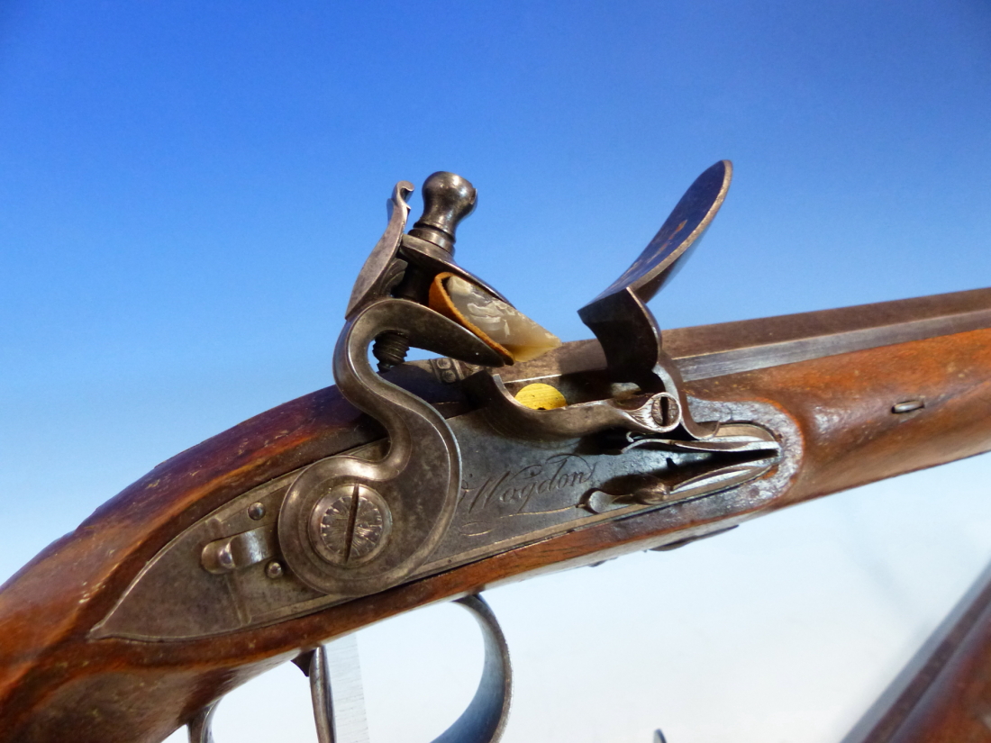 WOGDON LONDON, A PAIR OF FLINTLOCK PISTOLS, THE BRASS CAPS TO THE RAMRODS UNDER THE OCTAGONAL - Image 32 of 36