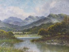 19th/20th.C. ENGLISH SCHOOL. A RIVER IN THE HIGHLANDS, OIL ON CANVAS. 51 x 76.5cms.