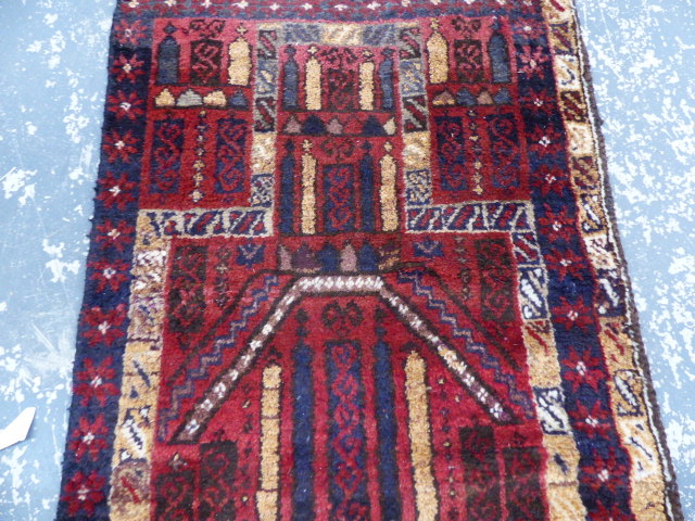 AN AFGHAN TRIBAL PRAYER RUG. 150 x 72cms TOGETHER WITH AN UNUSUAL BAG FACE. 115 x 98cms. (2) - Image 8 of 10