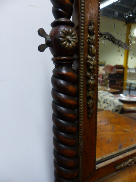 A SATINWOOD AND BRASS MOUNTED DRESSING TABLE SWING MIRROR WITH DRAWER BASE ON PAD FEET. 41 x 33 x - Image 9 of 14