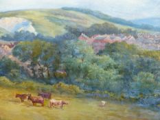 19th/20th.C. ENGLISH SCHOOL. A RURAL VILLAGE, OIL ON CANVAS. 28 x 38.5cms.