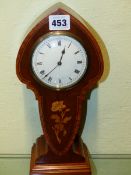 AN EDWARDIAN ART NOUVEAU STYLE INLAID DESK CLOCK TOGETHER WITH A SIMILAR PERIOD INLAID WALL