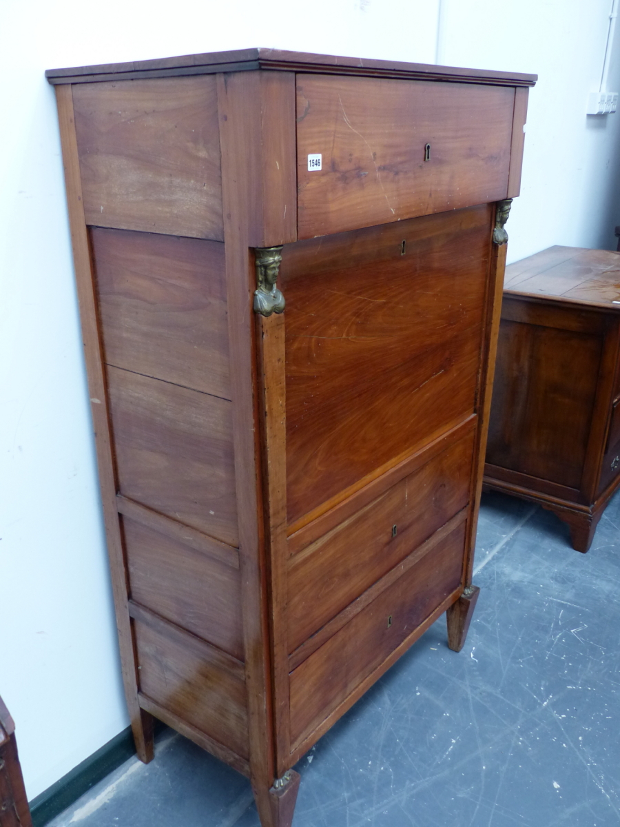 A 19th.C.FRENCH SECRETAIRE CABINET WITH DEEP FALL FRONT AND FITTED INTERIOR OVER TWO DEEP DRAWERS. - Image 2 of 11