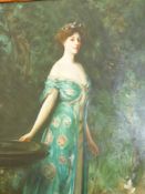 A DECORATIVE PORTRAIT OF AN ELEGANT LADY IN THE MANNER OF JOHN SINGER SARGENT, OIL ON CANVAS. 123