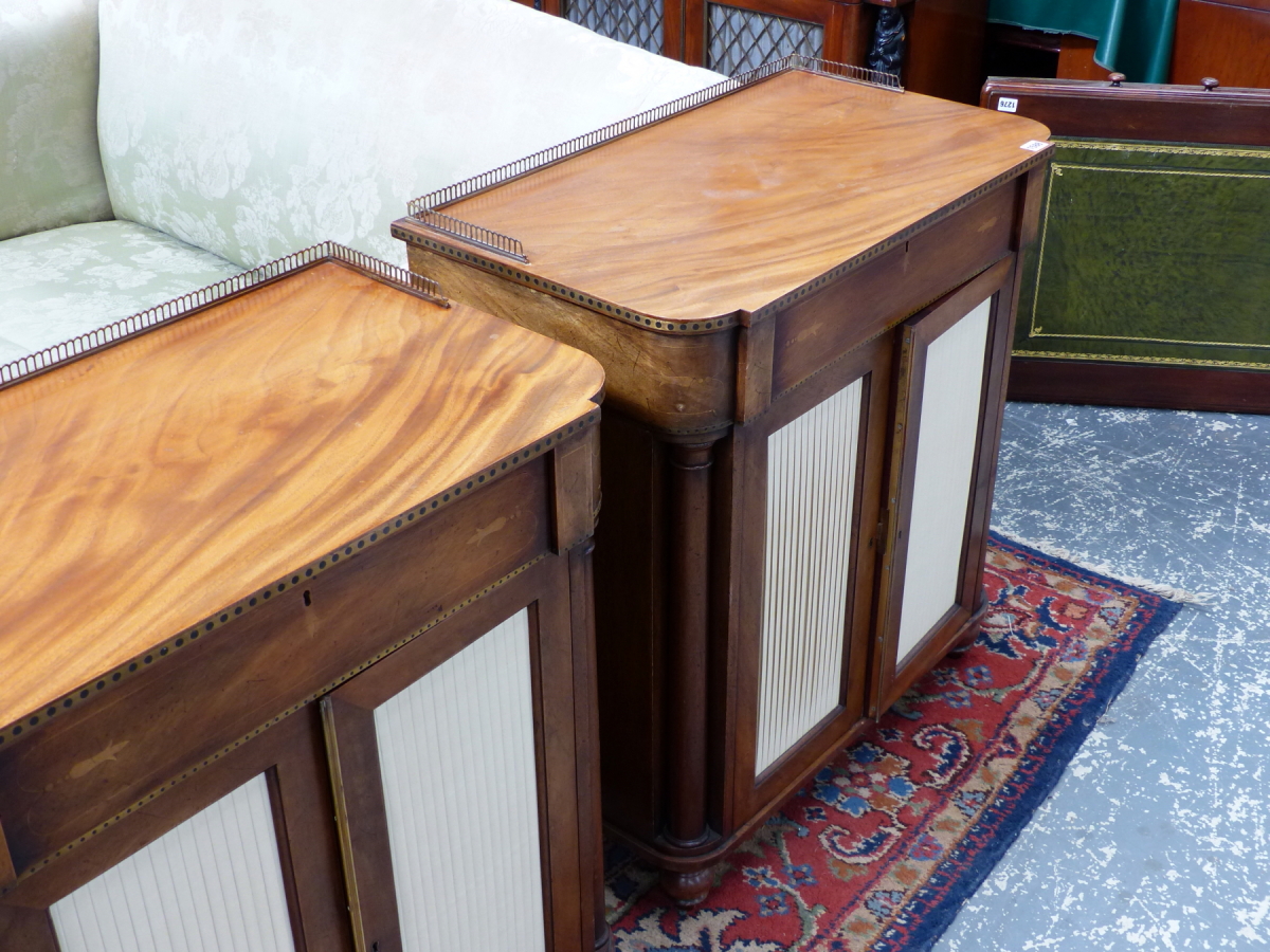 A PAIR OF 19th.C.AND LATER REGENCY STYLE MAHOGANY SIDE CABINETS WITH BRASS GALLERY TOP OVER FRIEZE - Image 3 of 16