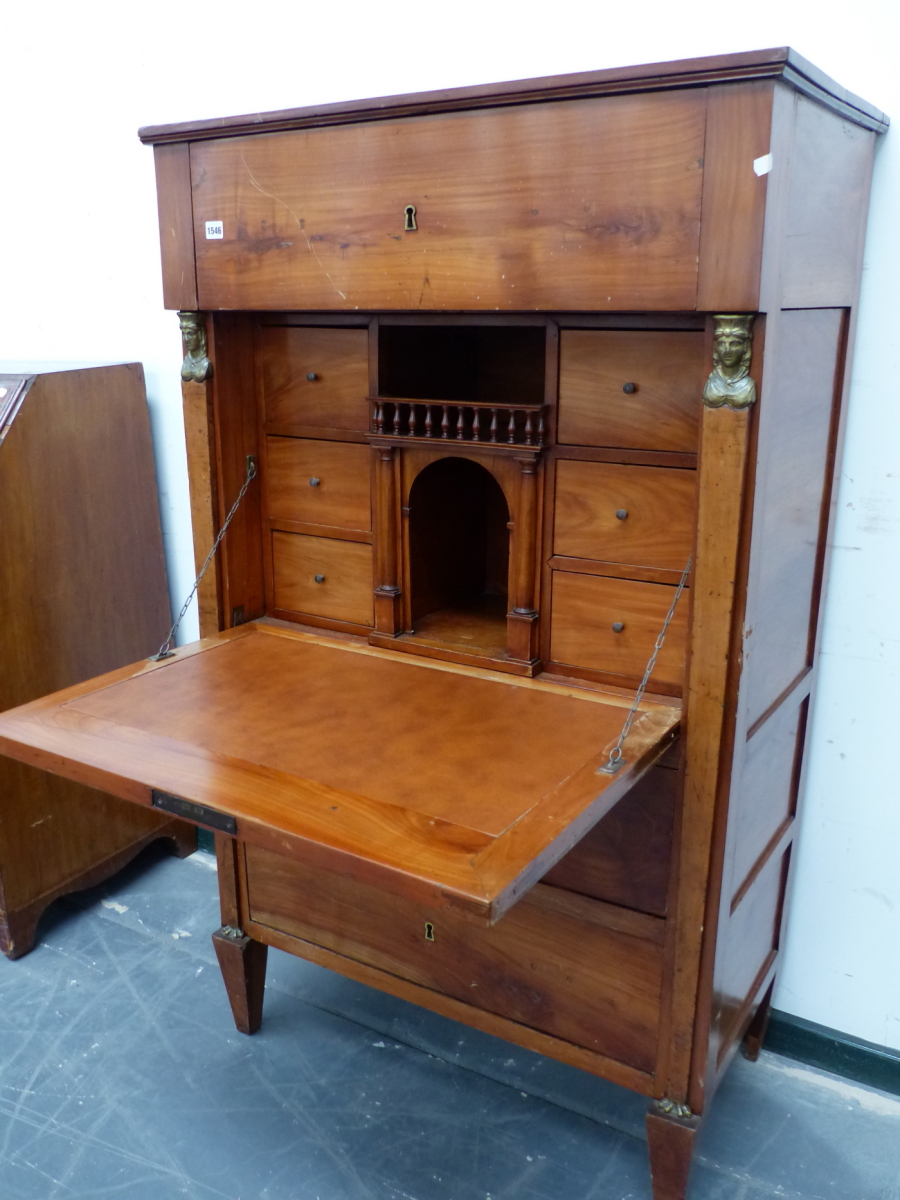 A 19th.C.FRENCH SECRETAIRE CABINET WITH DEEP FALL FRONT AND FITTED INTERIOR OVER TWO DEEP DRAWERS. - Image 7 of 11