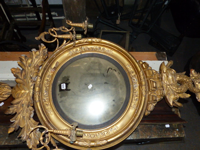 AN EARLY 19th.C.CARVED GILTWOOD CONVEX MIRROR WITH ENTWINED DOLPHIN CREST AND FLANKING PAIRS OF - Image 13 of 19