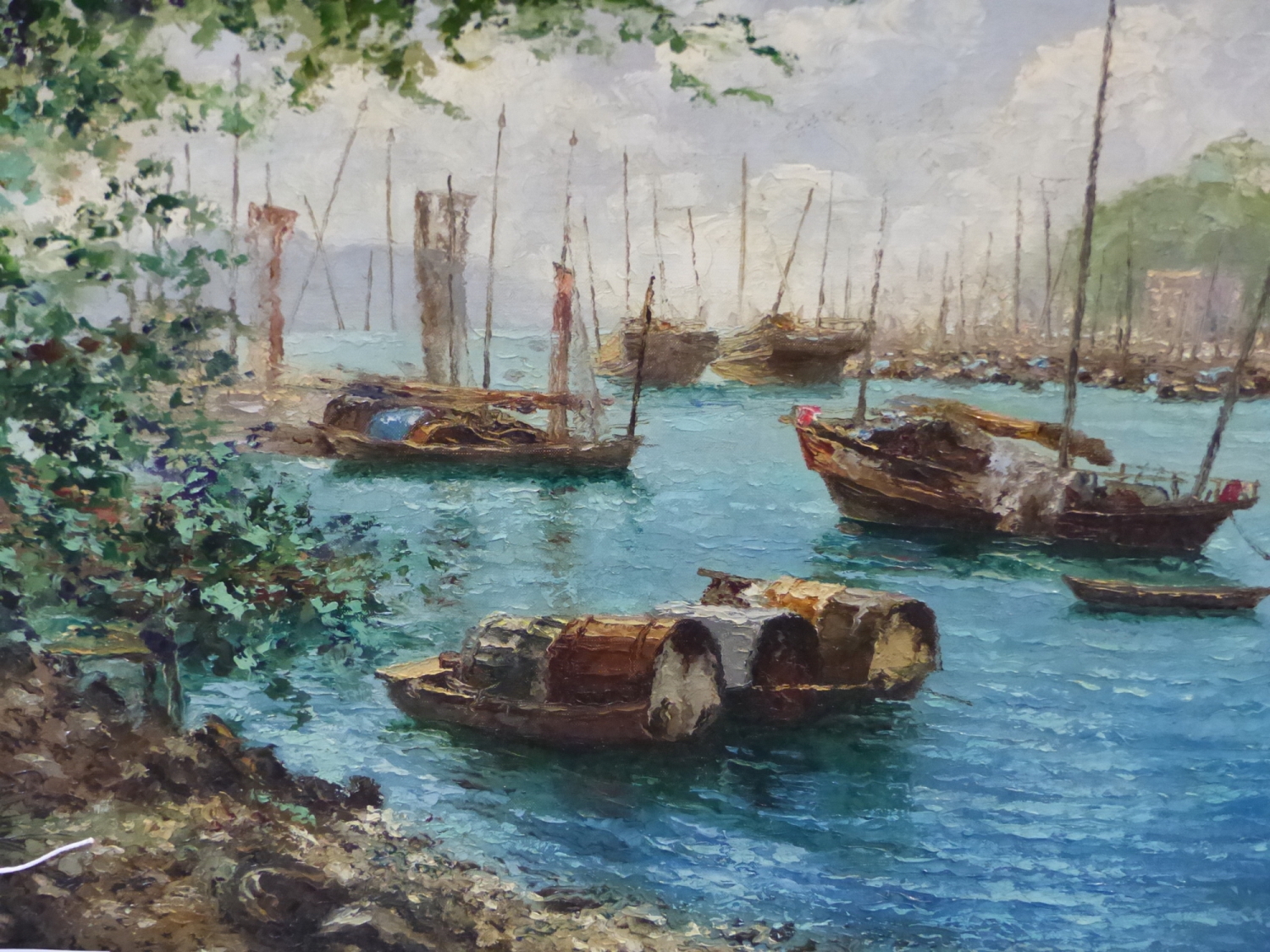 REINHOLD R ZELLER (1908-1977) ARR HARBOUR VIEW, POSSIBLY HONG KONG, SIGNED AND DATED 1956. OIL ON