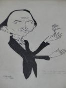 GEORGE BISSILL. (1896-1973) ARR. CARICATURE OF A GENTLEMAN HOLDING A FLOWER, SIGNED AND DATED