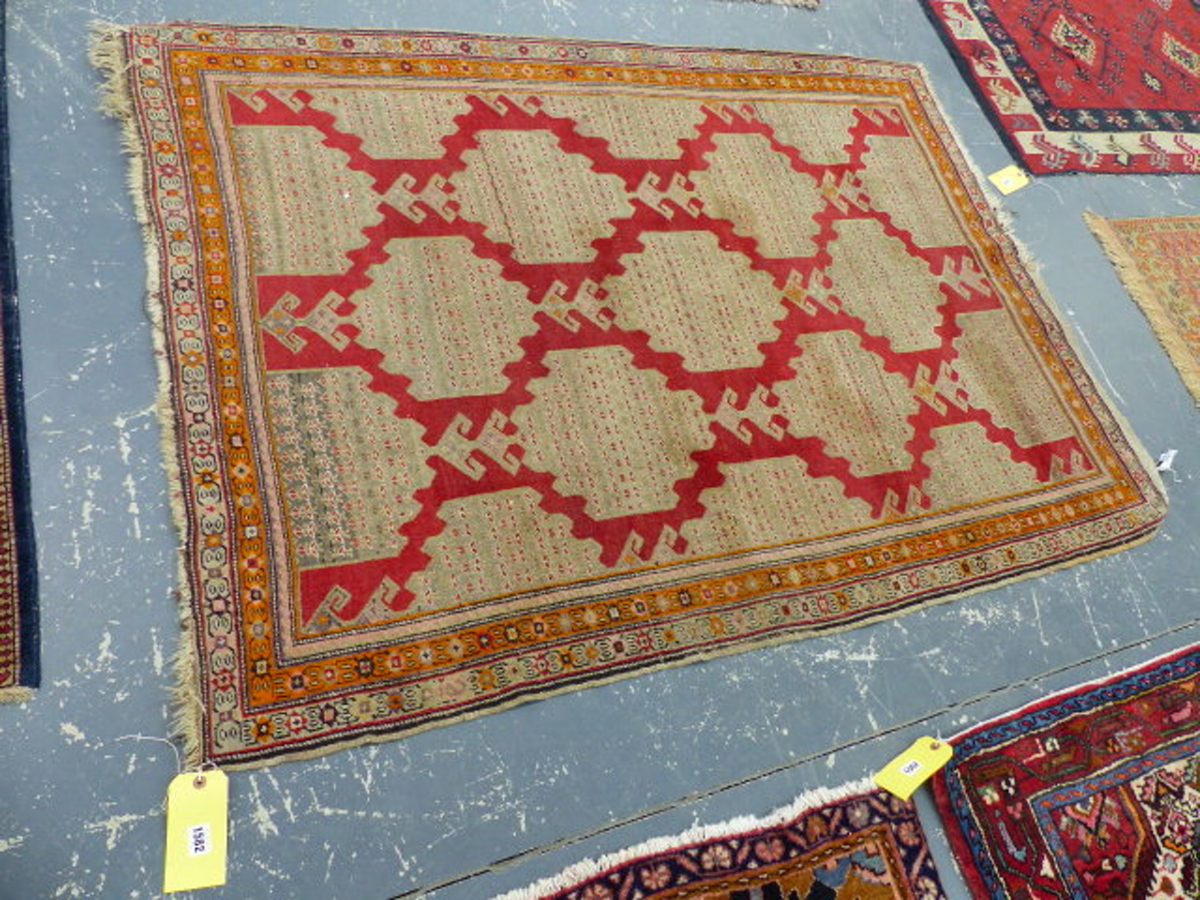 AN ANTIQUE CAUCASIAN KARABAUGH RUG. 178 x 128cms.