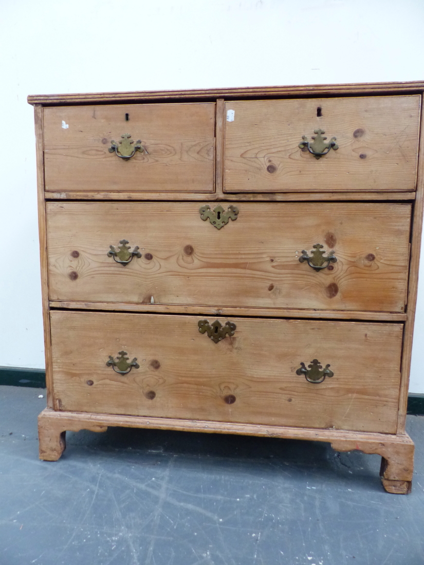 A VICTORIAN PINE CHEST OF TWO SHORT AND TWO LONG DEEP DRAWERS ON BRACKET FEET. 94 x 45 x H.85cms. - Image 5 of 6