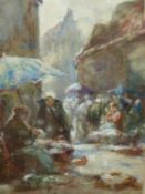 C.M.MORLEY. LATE 19th / EARLY 20th.C.. A CONTINENTAL MARKET SCENE, SIGNED WATERCOLOUR. 66 x 42cms.