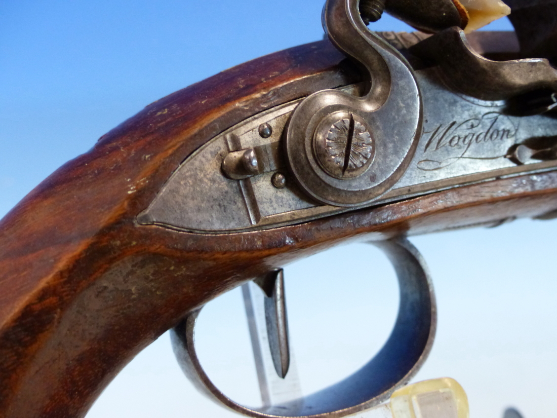 WOGDON LONDON, A PAIR OF FLINTLOCK PISTOLS, THE BRASS CAPS TO THE RAMRODS UNDER THE OCTAGONAL - Image 24 of 36