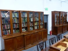 AN IMPRESSIVE PAIR OF GEO.III.STYLE MAHOGANY BREAKFRONT LIBRARY BOOKCASES, EACH WITH SIX ASTRAGAL