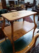 AN ART NOUVEAU MARQUETRY INLAID TWO TIER OCCASIONAL TABLE IN THE MANNER OF GALLE. 84 x 53 x H.