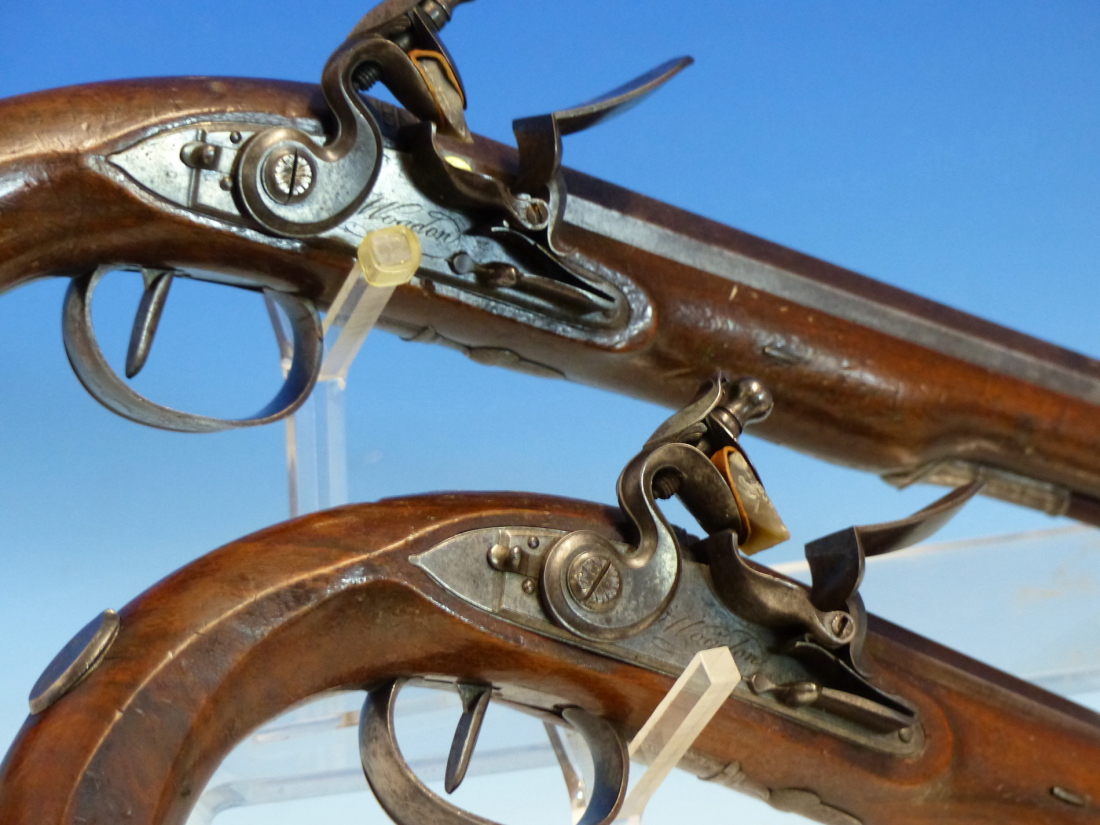 WOGDON LONDON, A PAIR OF FLINTLOCK PISTOLS, THE BRASS CAPS TO THE RAMRODS UNDER THE OCTAGONAL - Image 2 of 36