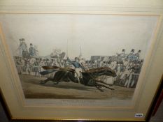 AN ANTIQUE HAND COLOURED PRINT AFTER J.F.HERRING. CHARLES XII AND EUCLID, GREAT ST, LEGER STAKES