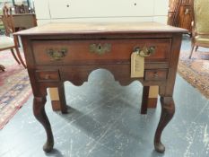 A GEO.III.OAK AND CROSSBANDED LOWBOY WITH STAR INLAID TOP OVER FRIEZE AND TWO SMALL DRAWERS ON