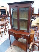 AN EDWARDIAN MAHOGANY AND LINE INLAID DISPLAY CABINET ON STAND WITH SINGLE DRAWERS. 80 x 41 x H.