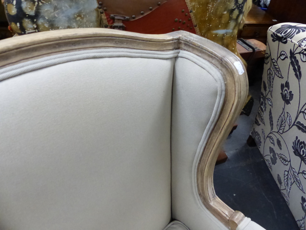 A LOUIS XV.STYLE BLEACHED WALNUT SHOW FRAME ARMCHAIR WITH LOOSE SQUAB CUSHION. - Image 3 of 7