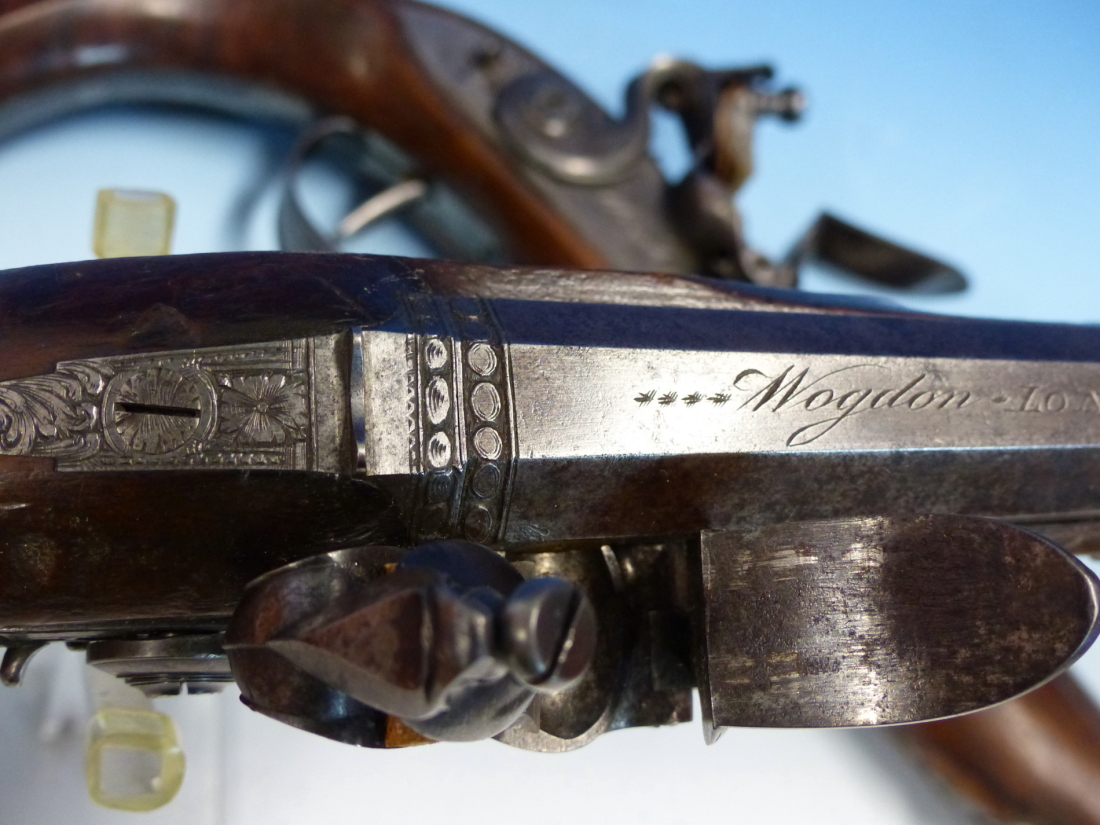 WOGDON LONDON, A PAIR OF FLINTLOCK PISTOLS, THE BRASS CAPS TO THE RAMRODS UNDER THE OCTAGONAL - Image 17 of 36