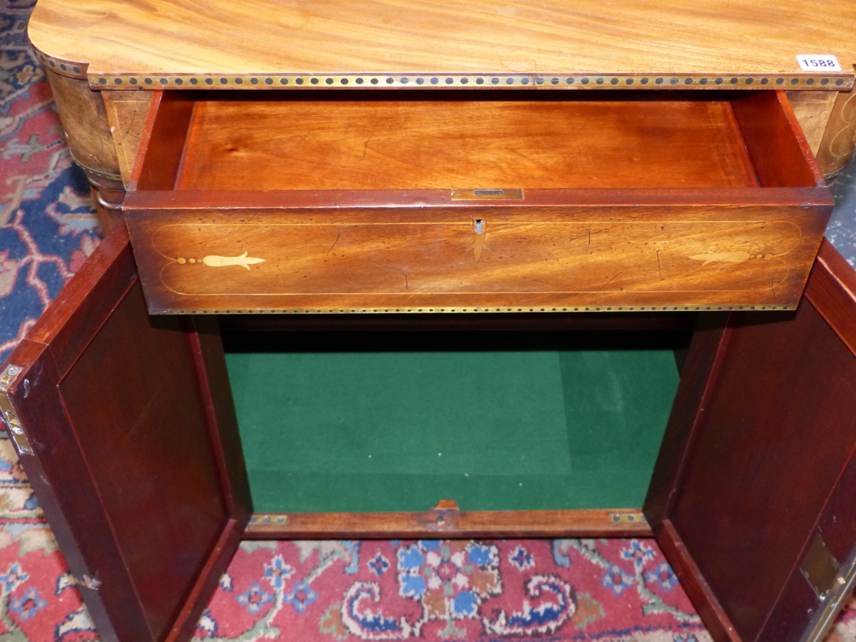 A PAIR OF 19th.C.AND LATER REGENCY STYLE MAHOGANY SIDE CABINETS WITH BRASS GALLERY TOP OVER FRIEZE - Image 14 of 16