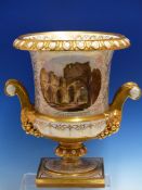 A FLIGHT, BARR AND BARR TWO HANDLED URN, THE SIDES PAINTED, POSSIBLY BY THOMAS BAXTER, WITH TWO