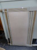 A FRENCH GREY PAINTED LOUIS STYLE SINGLE BED. OVERALL W.100cms.