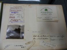 A 1917/18 ALBUM OF SIGNATURES, PHOTOGRAPHS, PLAY BILLS AND LETTER HEADS TO INCLUDE A 1918 REPORT