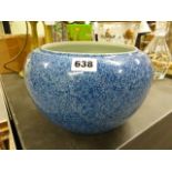 A CHINESE COMPRESSED SPERICAL BOWL, THE EXTERIOR WITH A SPECKLED BLUE SOUFFLE GLAZE. Dia 24cms.