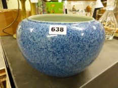 A CHINESE COMPRESSED SPERICAL BOWL, THE EXTERIOR WITH A SPECKLED BLUE SOUFFLE GLAZE. Dia 24cms.