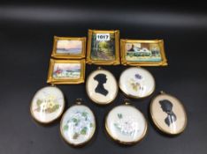 W GODWARD, FOUR FLORAL MINIATURES, W M MITCHEY, FOUR OIL MINIATURE LANDSCAPES TOGETHER WITH A PAIR