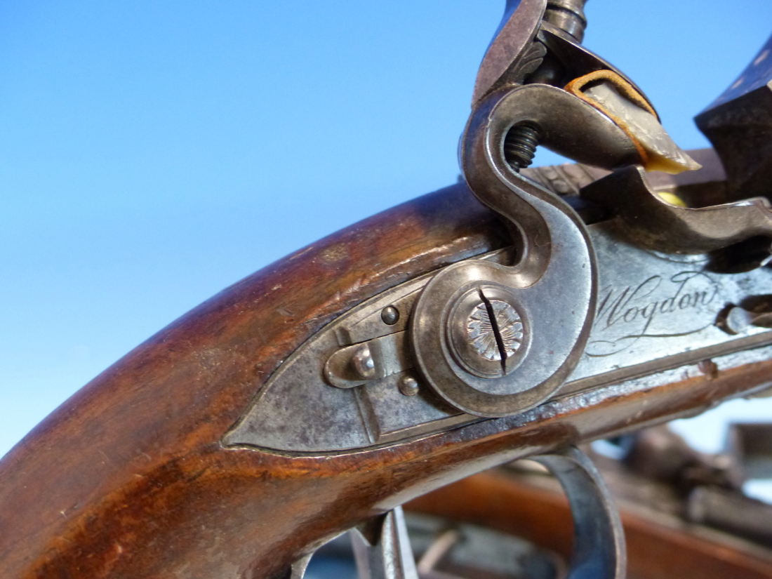 WOGDON LONDON, A PAIR OF FLINTLOCK PISTOLS, THE BRASS CAPS TO THE RAMRODS UNDER THE OCTAGONAL - Image 12 of 36