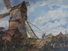 19th.C.ENGLISH SCHOOL. THE WINDMILL, OIL ON CARD. 25 x 35cms.