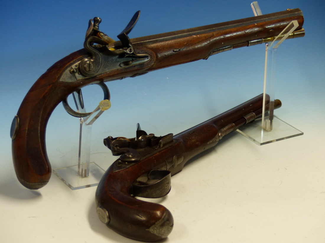 WOGDON LONDON, A PAIR OF FLINTLOCK PISTOLS, THE BRASS CAPS TO THE RAMRODS UNDER THE OCTAGONAL - Image 30 of 36