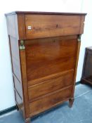 A 19th.C.FRENCH SECRETAIRE CABINET WITH DEEP FALL FRONT AND FITTED INTERIOR OVER TWO DEEP DRAWERS.