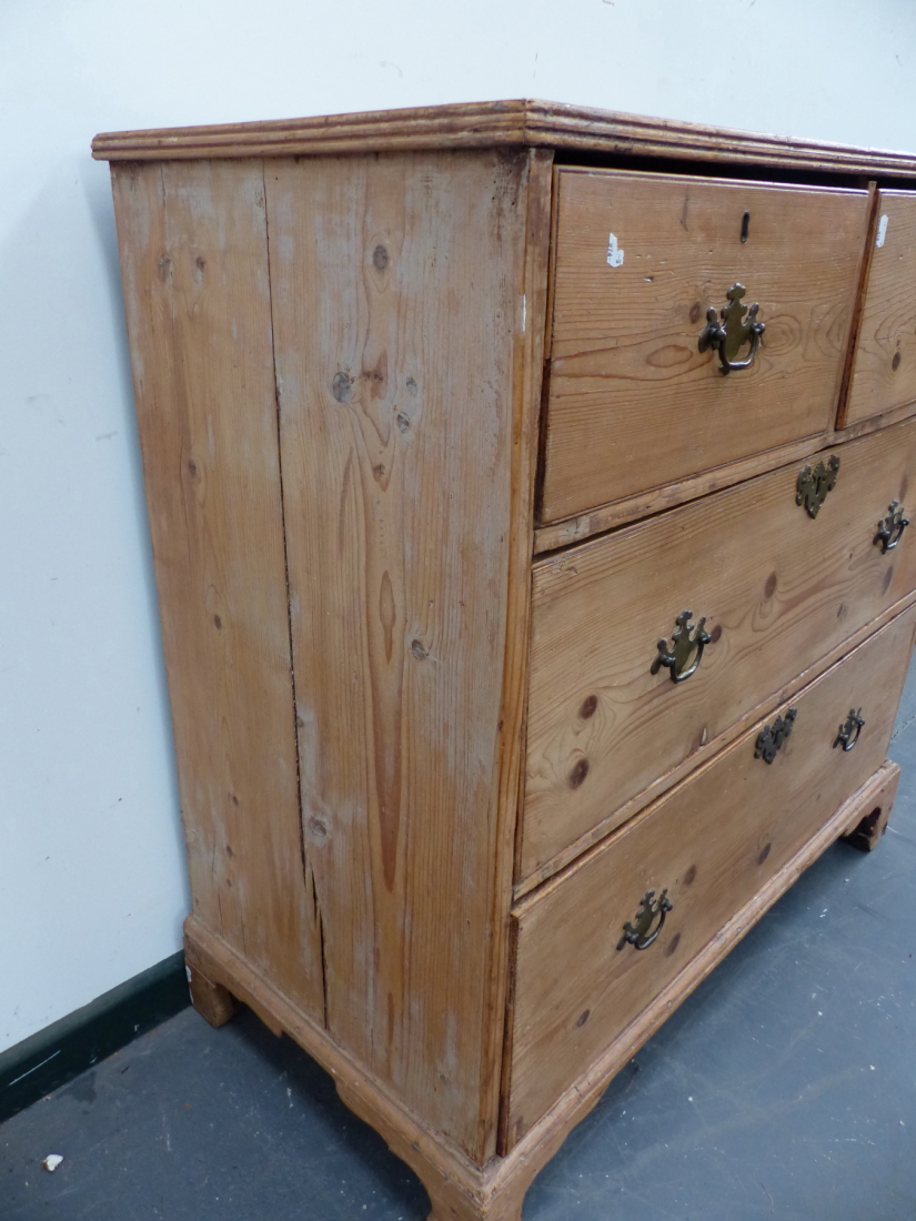 A VICTORIAN PINE CHEST OF TWO SHORT AND TWO LONG DEEP DRAWERS ON BRACKET FEET. 94 x 45 x H.85cms. - Image 2 of 6