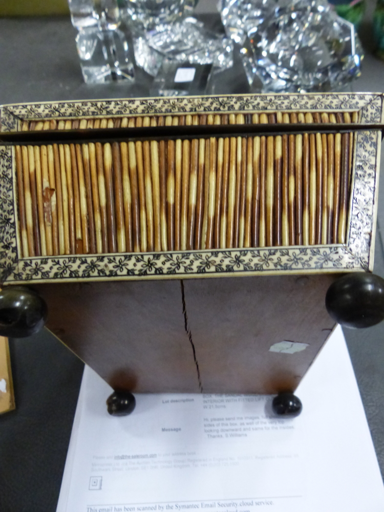 AN INDIAN PORCUPINE QUILL WORK BOX, THE SANDAL WOOD LINED INTERIOR WITH FITTED LIFT OUT TRAY. W 21. - Image 6 of 10
