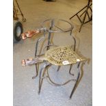 TWO EARLY 19th.C.WROUGHT IRON AND BRASS FIRESIDE POT STANDS. (2)